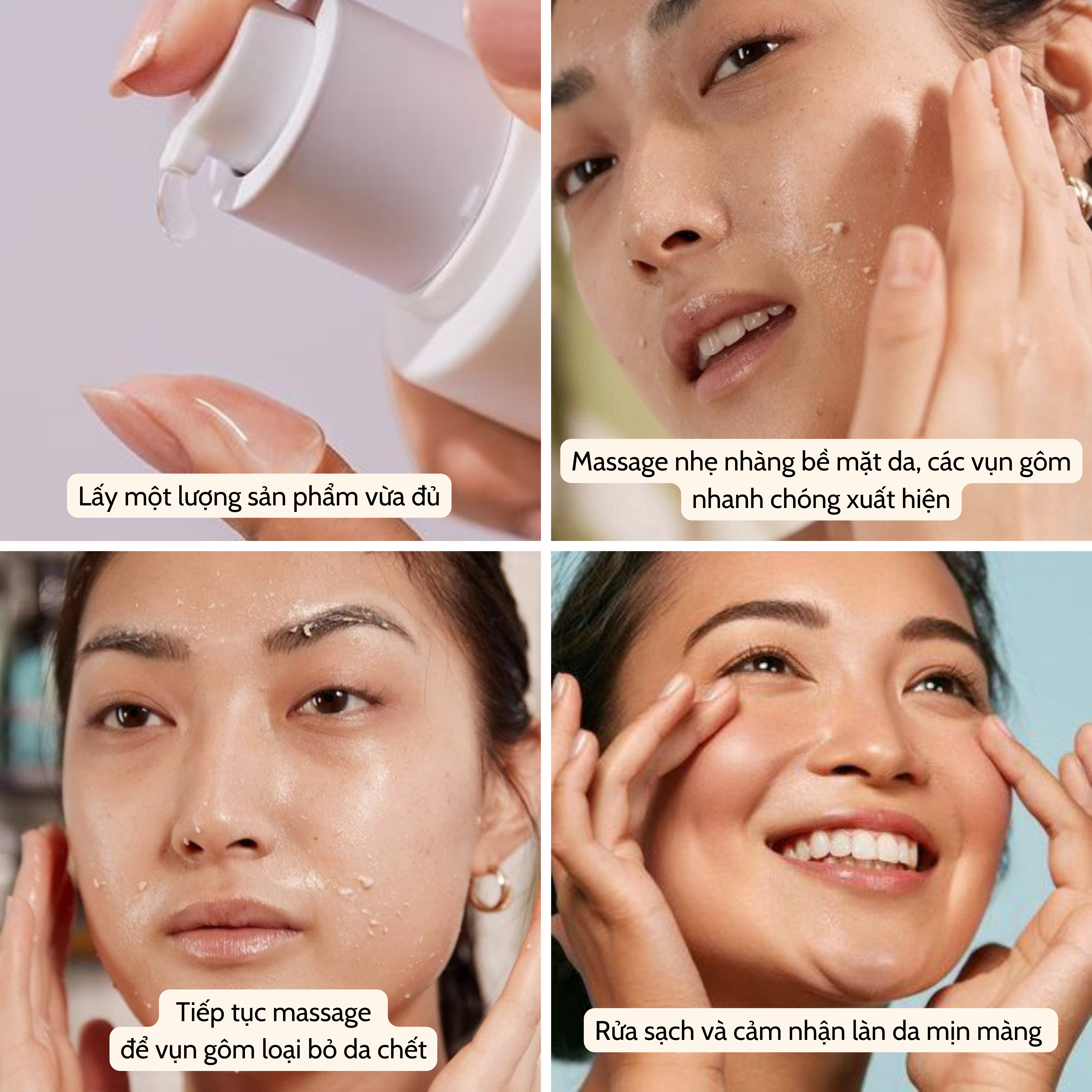 hướng dẫn 4 bước sử dụng gel tẩy tế bào chết kỳ ra da ghét
